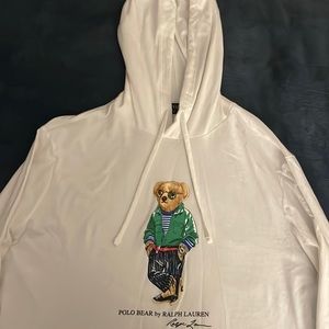 White hooded polo bear shirt